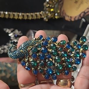 FASHIONABLE and Stunning Peacock Brooch/Pendant  Deep Green Hues Rhinestones